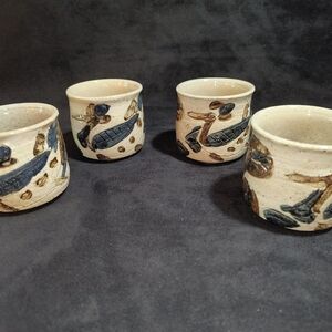 Otagiri Vintage Floral Stoneware Sake Tea Cups Set of 4